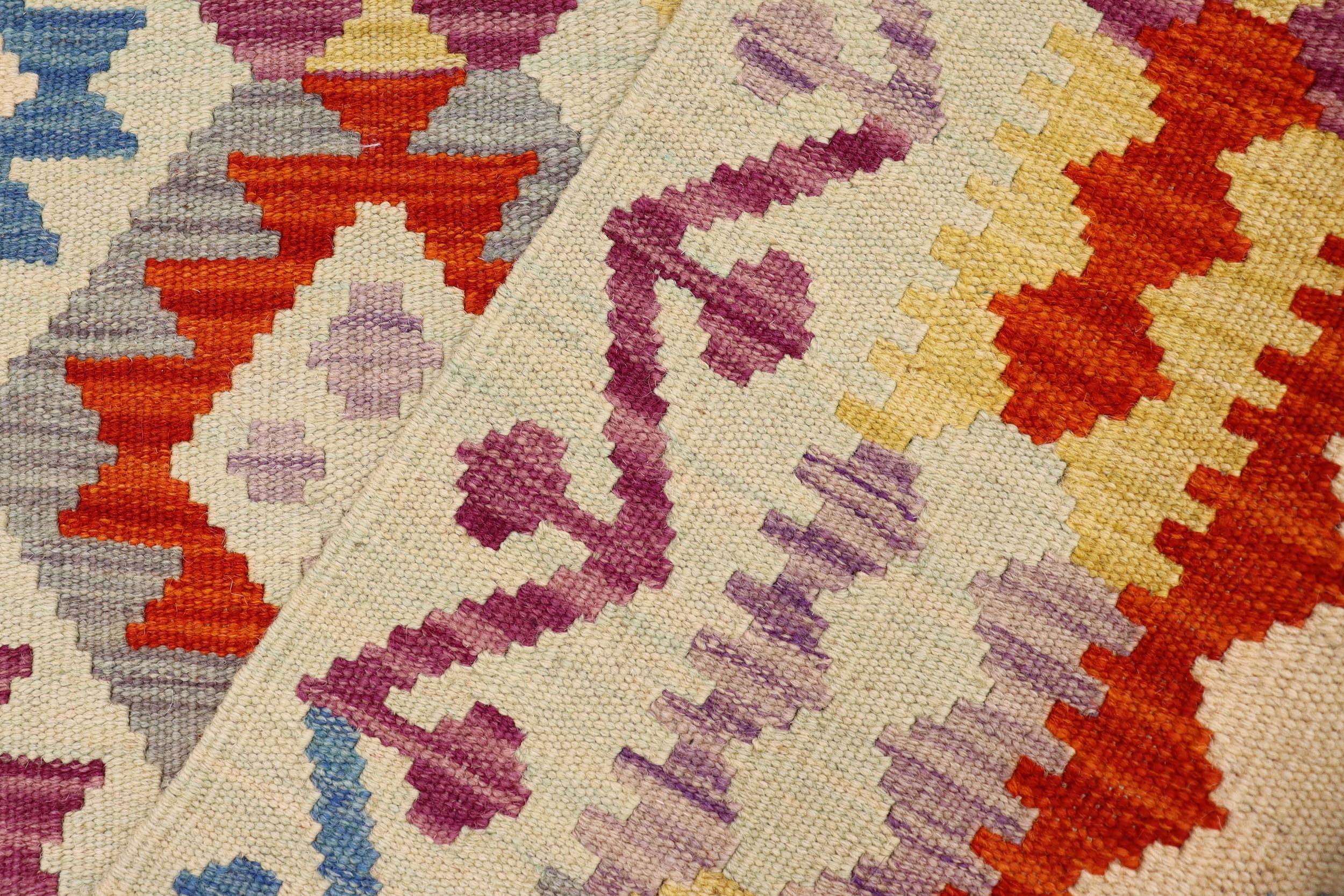 handmade Geometric Kilim Blue Rust Hand-Woven RECTANGLE 100% WOOL area rug 4 x 5