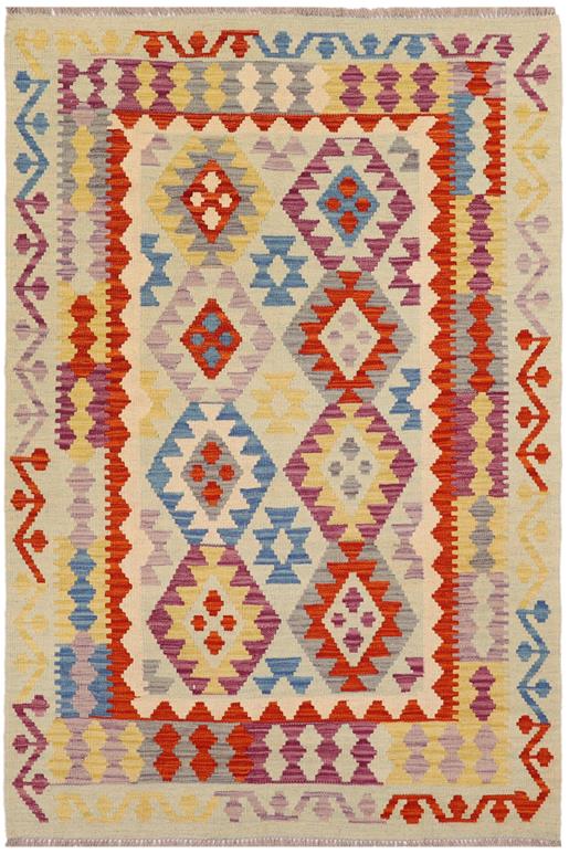 Flat Weave Kilim Antique Navaho Vintage handmade Geometric Kilim Blue Rust Hand-Woven Rectangle 100% Wool Area Rug 4x5 