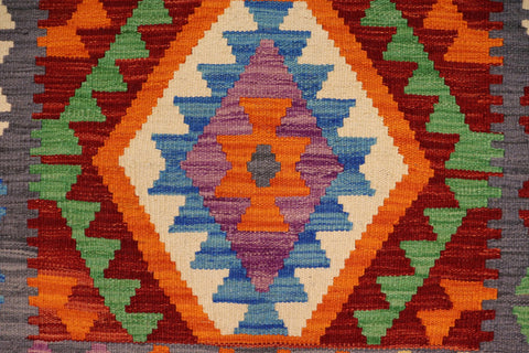 handmade Geometric Kilim Red Gray Hand-Woven RECTANGLE 100% WOOL area rug 3' x 5'
