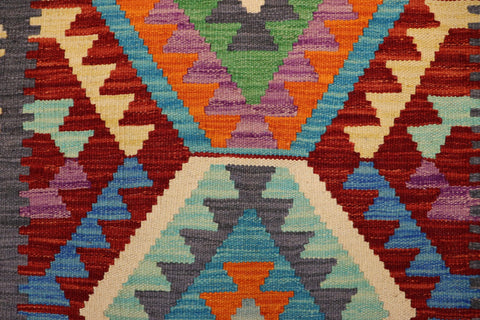 handmade Geometric Kilim Red Gray Hand-Woven RECTANGLE 100% WOOL area rug 3' x 5'