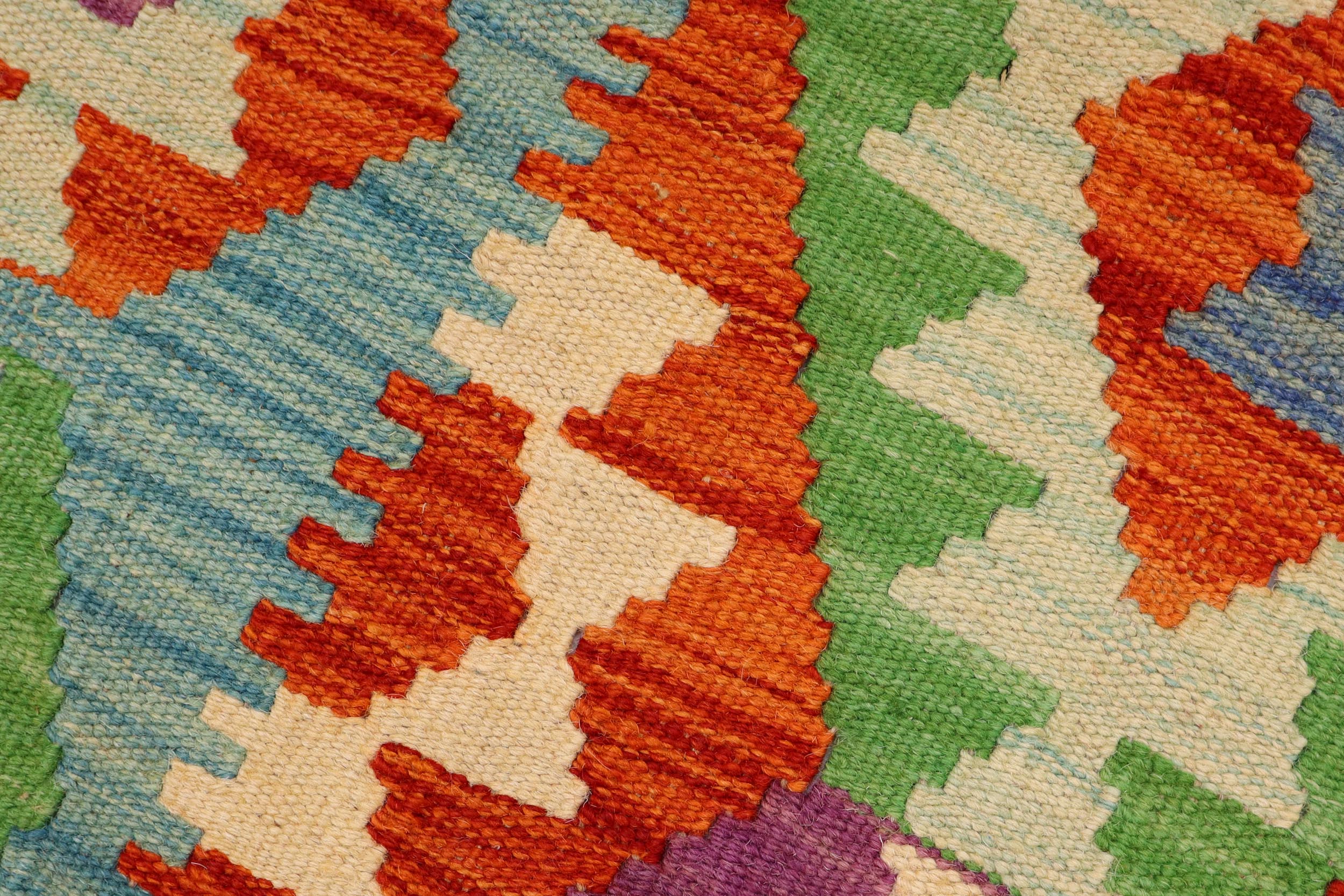 handmade Geometric Kilim Rust Blue Hand-Woven RECTANGLE 100% WOOL area rug 3 x 5