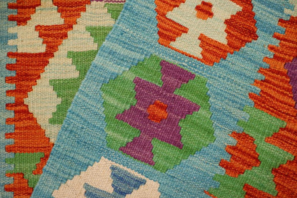 Flat Weave Kilim Antique Navaho Vintage handmade Geometric Kilim Rust Blue Hand-Woven Rectangle 100% Wool Area Rug 3x5 