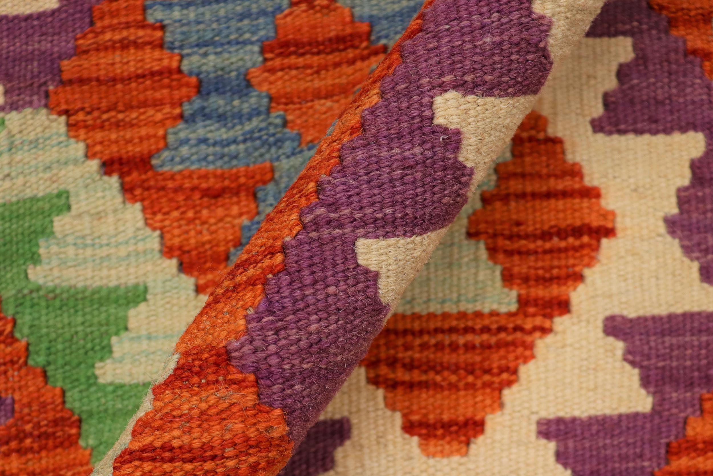 handmade Geometric Kilim Rust Blue Hand-Woven RECTANGLE 100% WOOL area rug 3 x 5