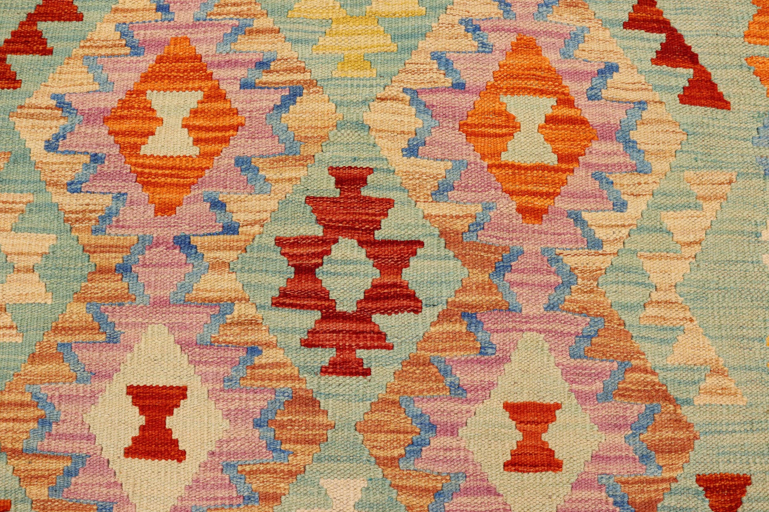 handmade Geometric Kilim Blue Beige Hand-Woven RECTANGLE 100% WOOL area rug 4 x 6