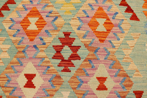 handmade Geometric Kilim Blue Beige Hand-Woven RECTANGLE 100% WOOL area rug 4 x 6