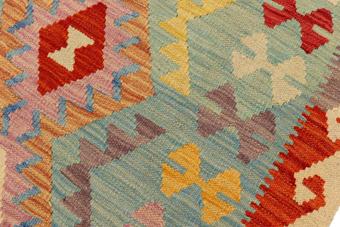 handmade Geometric Kilim Blue Beige Hand-Woven RECTANGLE 100% WOOL area rug 4 x 6