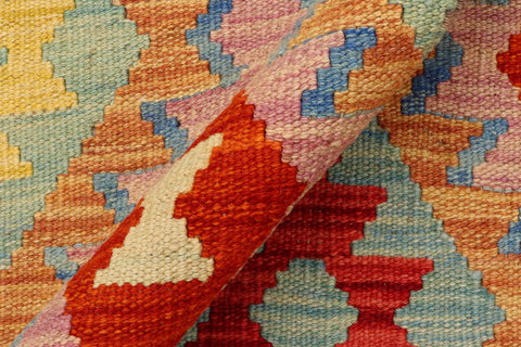 handmade Geometric Kilim Blue Beige Hand-Woven RECTANGLE 100% WOOL area rug 4 x 6