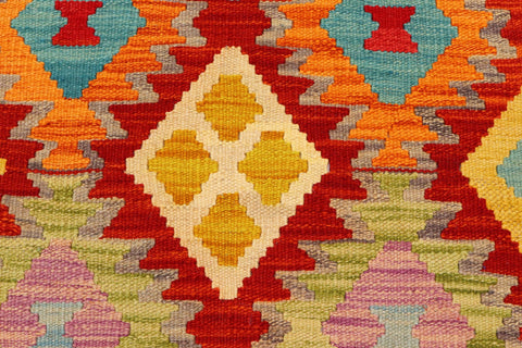 handmade Geometric Kilim Rust Green Hand-Woven RECTANGLE 100% WOOL area rug 4 x 6