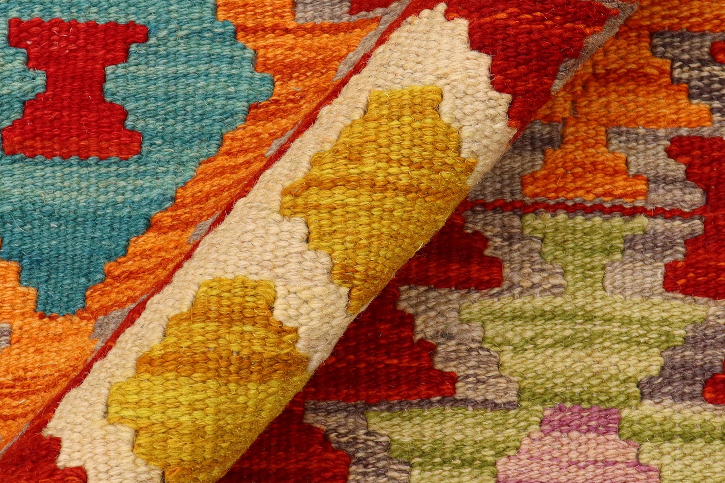 handmade Geometric Kilim Rust Green Hand-Woven RECTANGLE 100% WOOL area rug 4 x 6