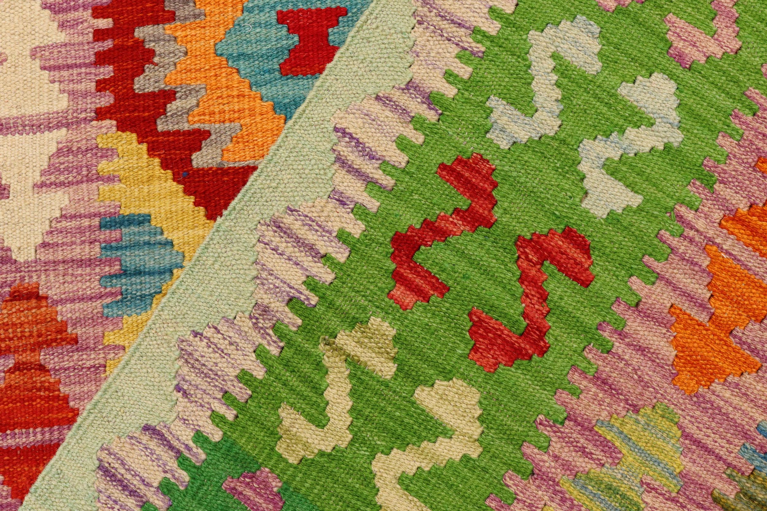 handmade Geometric Kilim Rust Green Hand-Woven RECTANGLE 100% WOOL area rug 4 x 6