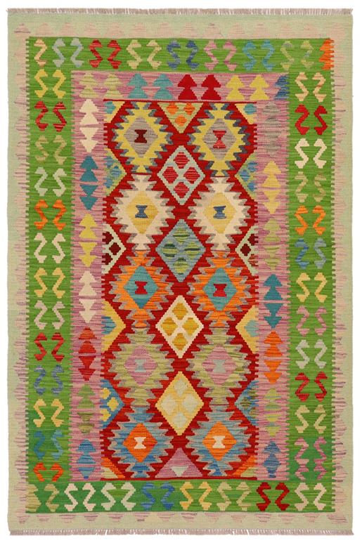 Flat Weave Kilim Antique Navaho Vintage handmade Geometric Kilim Rust Green Hand-Woven Rectangle 100% Wool Area Rug 4x6 