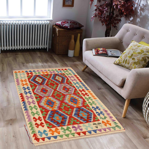 handmade Geometric Kilim Rust Beige Hand-Woven RECTANGLE 100% WOOL area rug 3 x 5