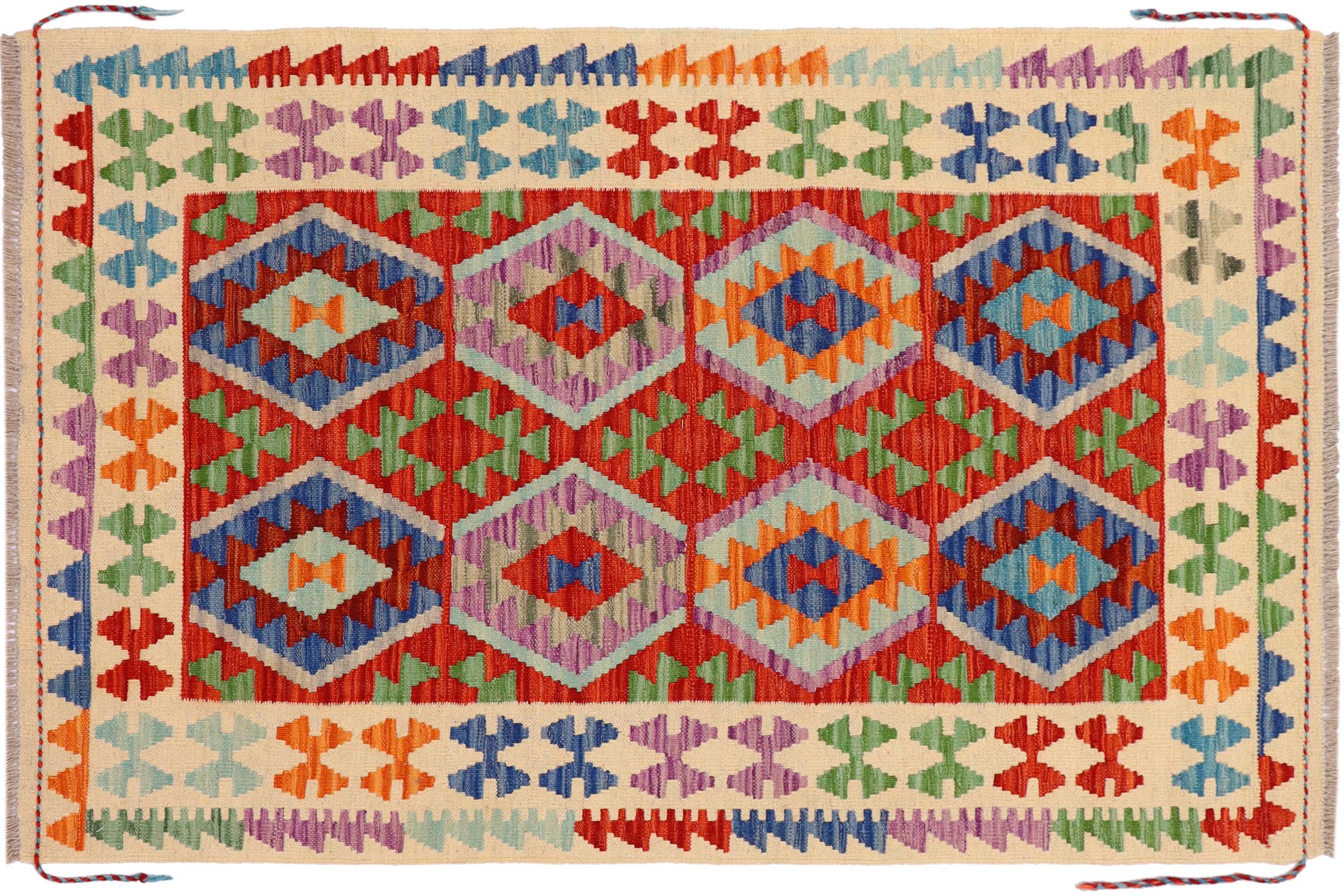 handmade Geometric Kilim Rust Beige Hand-Woven RECTANGLE 100% WOOL area rug 3 x 5