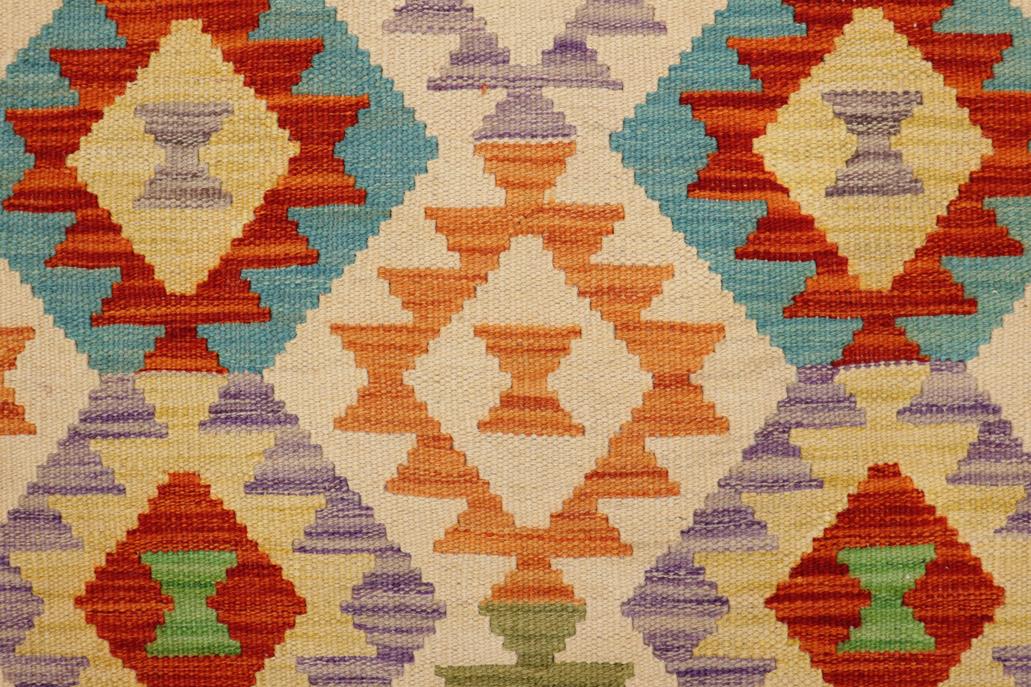 Flat Weave Kilim Antique Navaho Vintage handmade Geometric Kilim Beige Blue Hand-Woven Rectangle 100% Wool Area Rug 3x5 