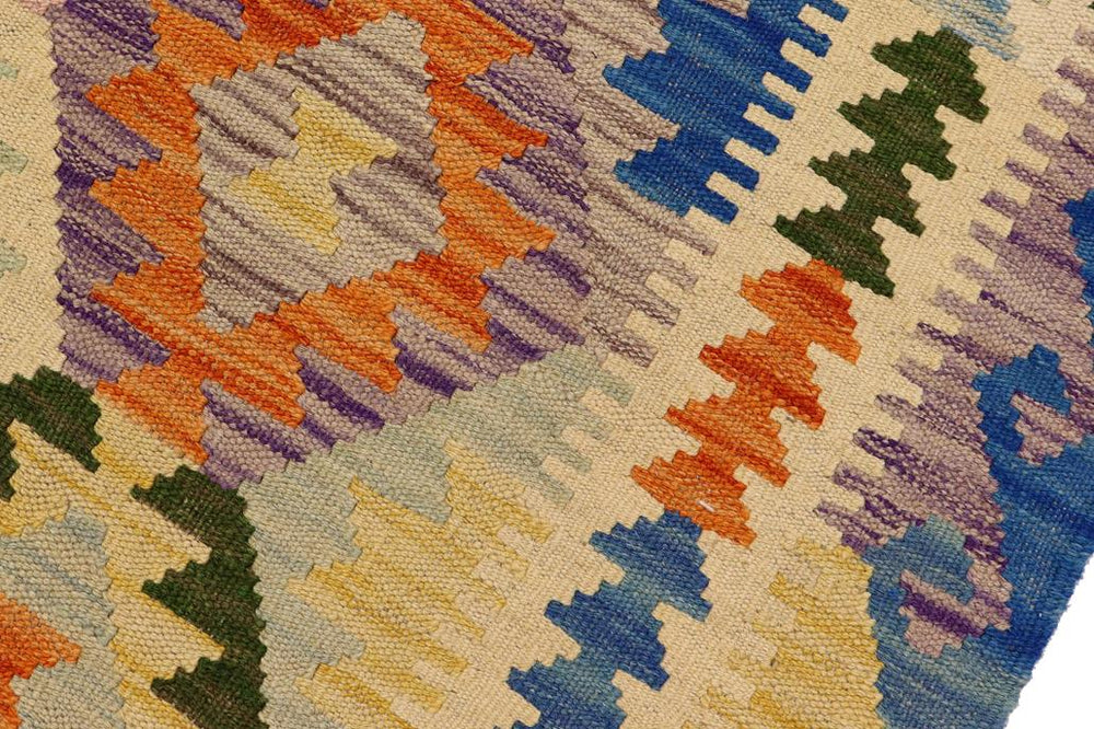 Flat Weave Kilim Antique Navaho Vintage handmade Geometric Kilim Beige Blue Hand-Woven Rectangle 100% Wool Area Rug 4x5 