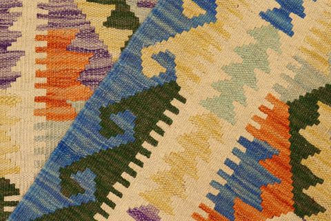 handmade Geometric Kilim Beige Blue Hand-Woven RECTANGLE 100% WOOL area rug 4 x 5