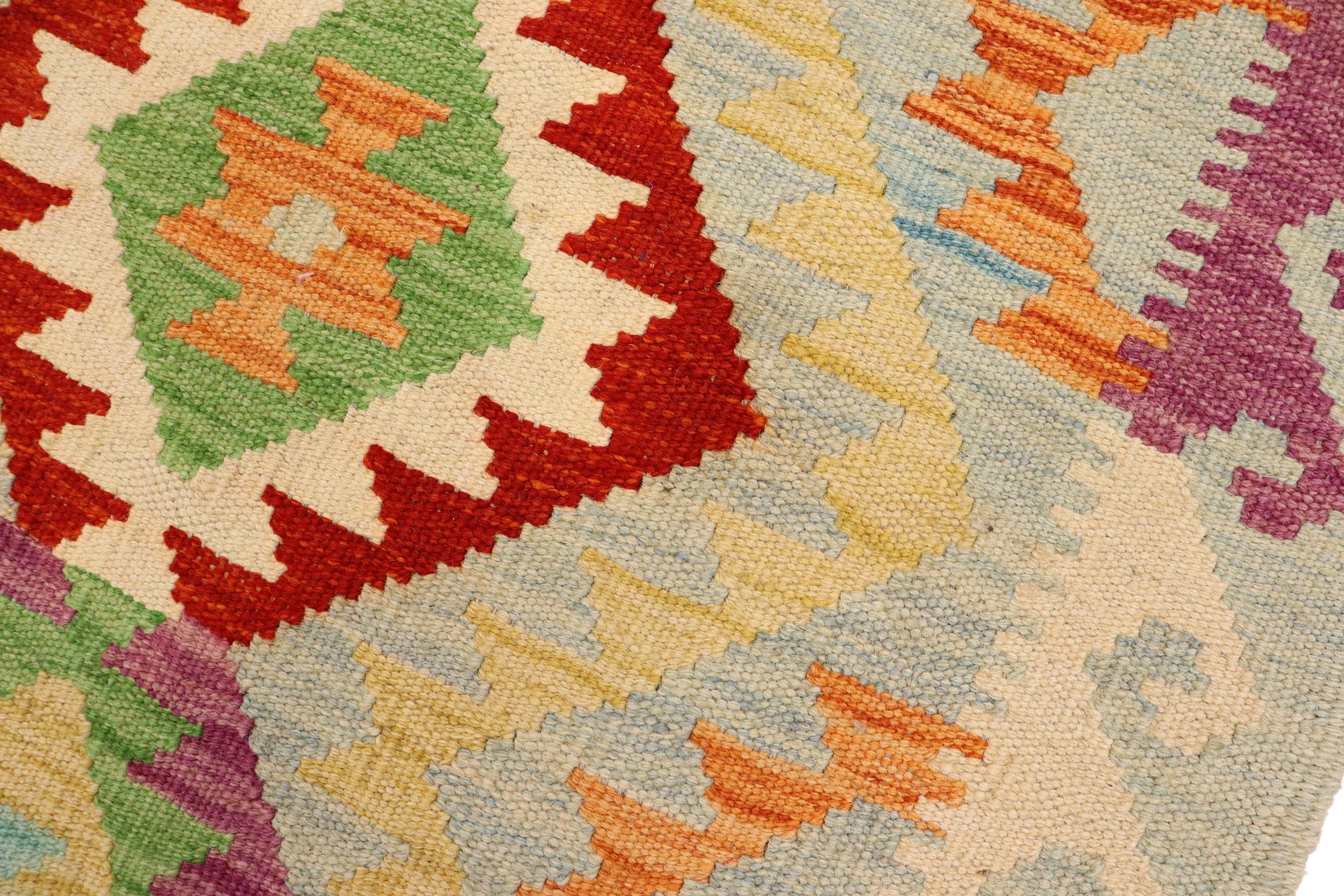 handmade Geometric Kilim Blue Rust Hand-Woven RECTANGLE 100% WOOL area rug 3 x 5