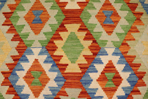 handmade Geometric Kilim Rust Blue Hand-Woven RECTANGLE 100% WOOL area rug 3 x 5