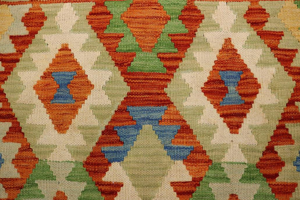 Flat Weave Kilim Antique Navaho Vintage handmade Geometric Kilim Rust Blue Hand-Woven Rectangle 100% Wool Area Rug 3x5 