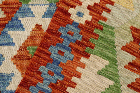 handmade Geometric Kilim Rust Blue Hand-Woven RECTANGLE 100% WOOL area rug 3 x 5