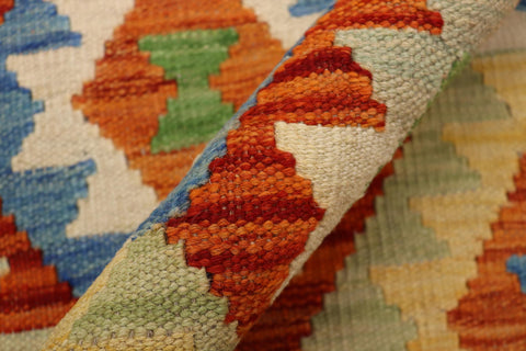 handmade Geometric Kilim Rust Blue Hand-Woven RECTANGLE 100% WOOL area rug 3 x 5