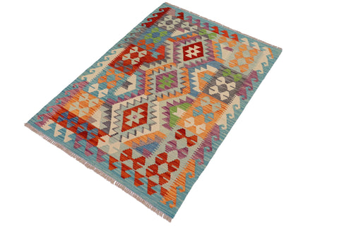 handmade Geometric Kilim Blue Rust Hand-Woven RECTANGLE 100% WOOL area rug 3' x 5'
