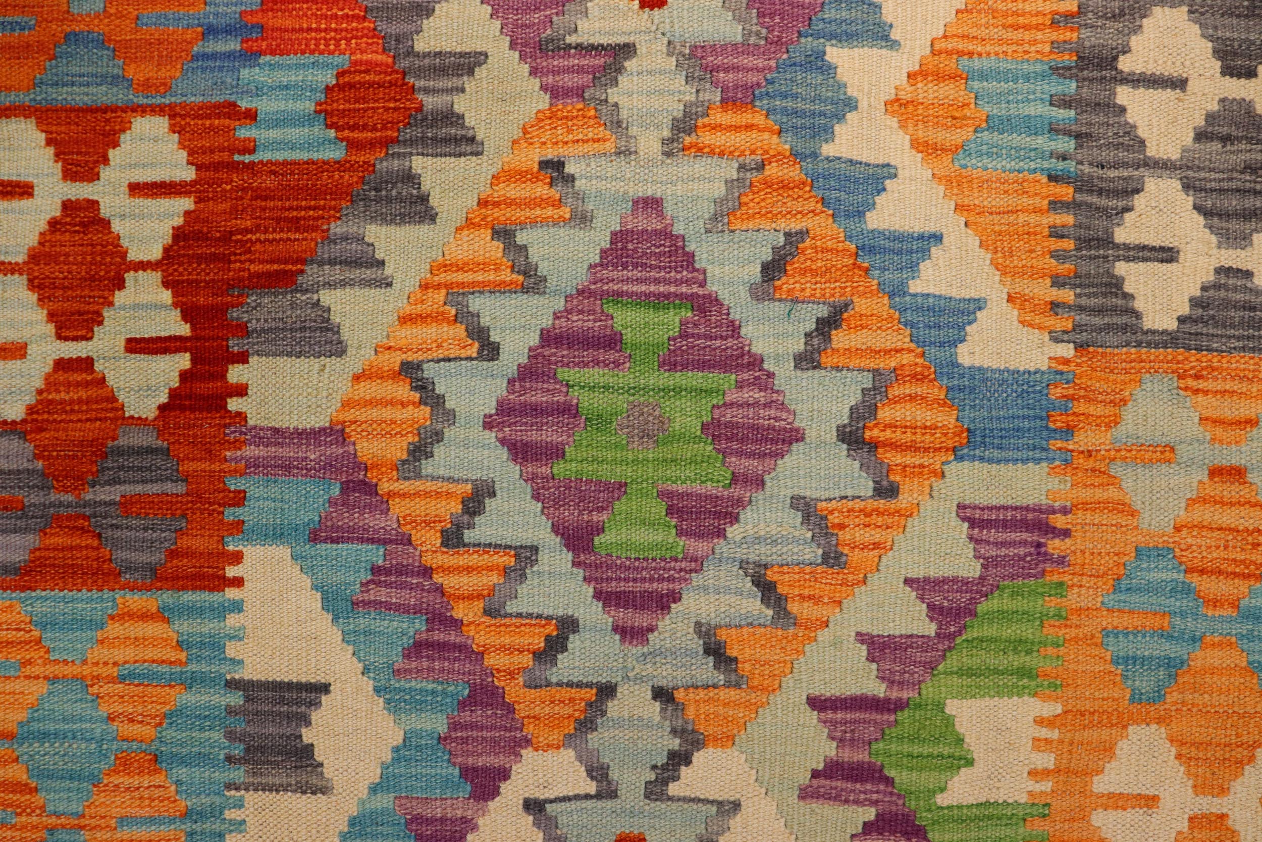 handmade Geometric Kilim Blue Rust Hand-Woven RECTANGLE 100% WOOL area rug 3' x 5'