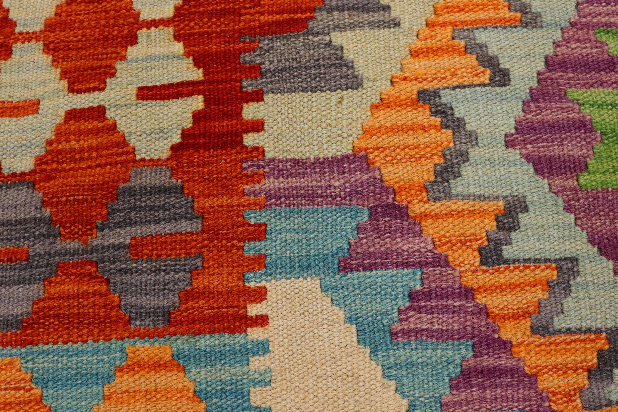 handmade Geometric Kilim Blue Rust Hand-Woven RECTANGLE 100% WOOL area rug 3' x 5'