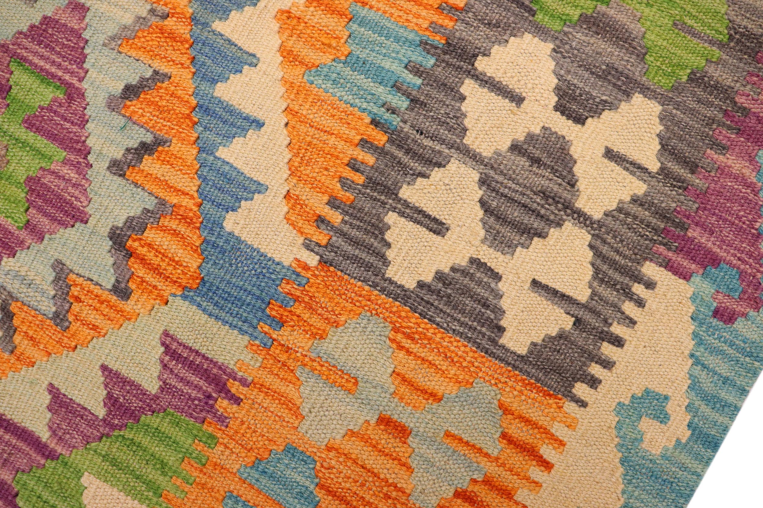 handmade Geometric Kilim Blue Rust Hand-Woven RECTANGLE 100% WOOL area rug 3' x 5'