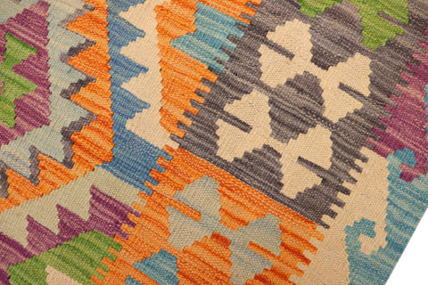 handmade Geometric Kilim Blue Rust Hand-Woven RECTANGLE 100% WOOL area rug 3' x 5'