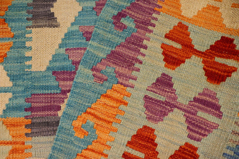 handmade Geometric Kilim Blue Rust Hand-Woven RECTANGLE 100% WOOL area rug 3' x 5'