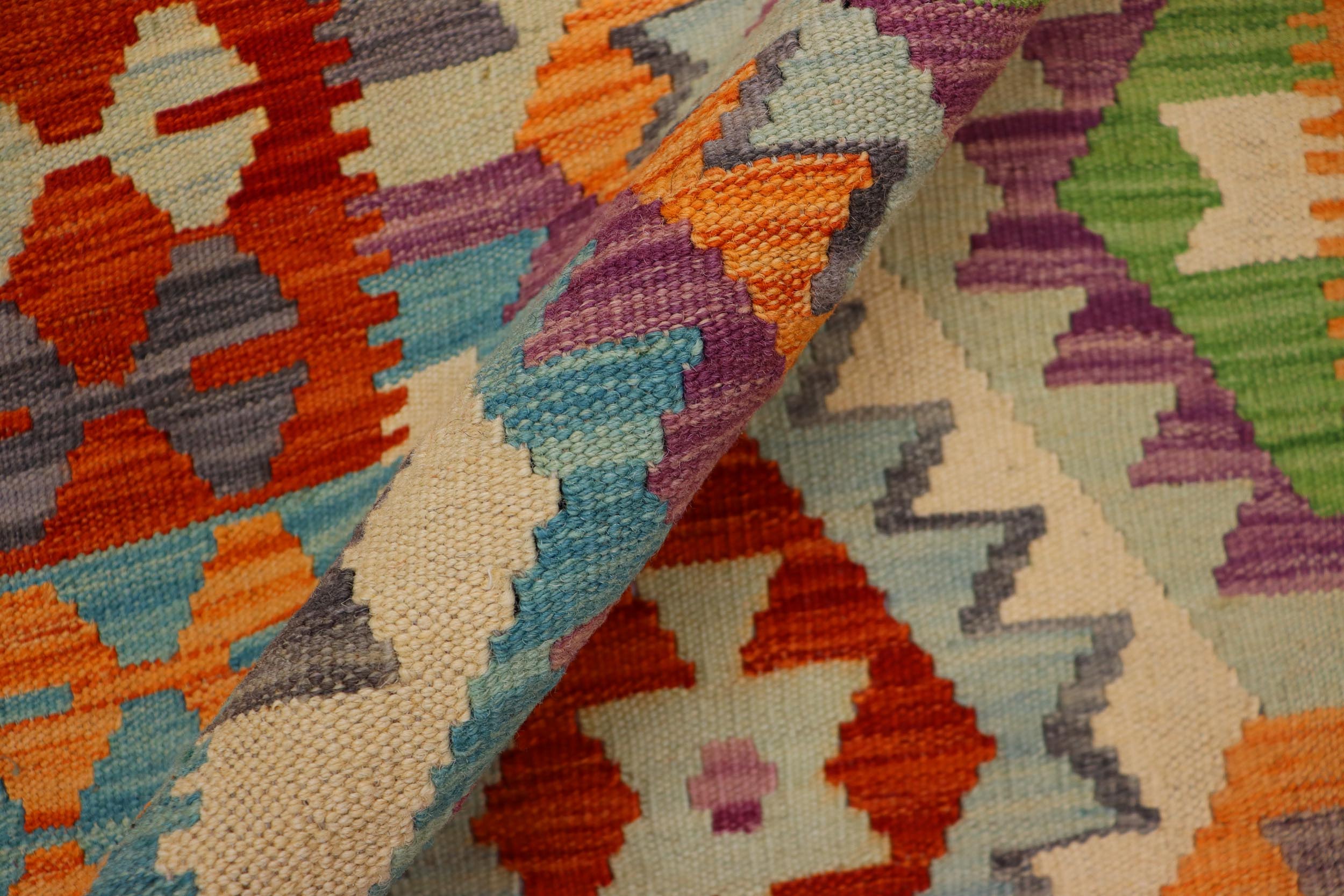 handmade Geometric Kilim Blue Rust Hand-Woven RECTANGLE 100% WOOL area rug 3' x 5'