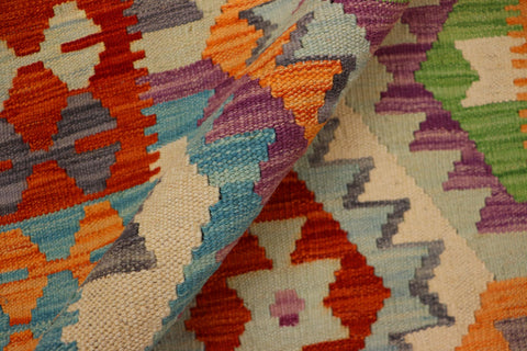 handmade Geometric Kilim Blue Rust Hand-Woven RECTANGLE 100% WOOL area rug 3' x 5'