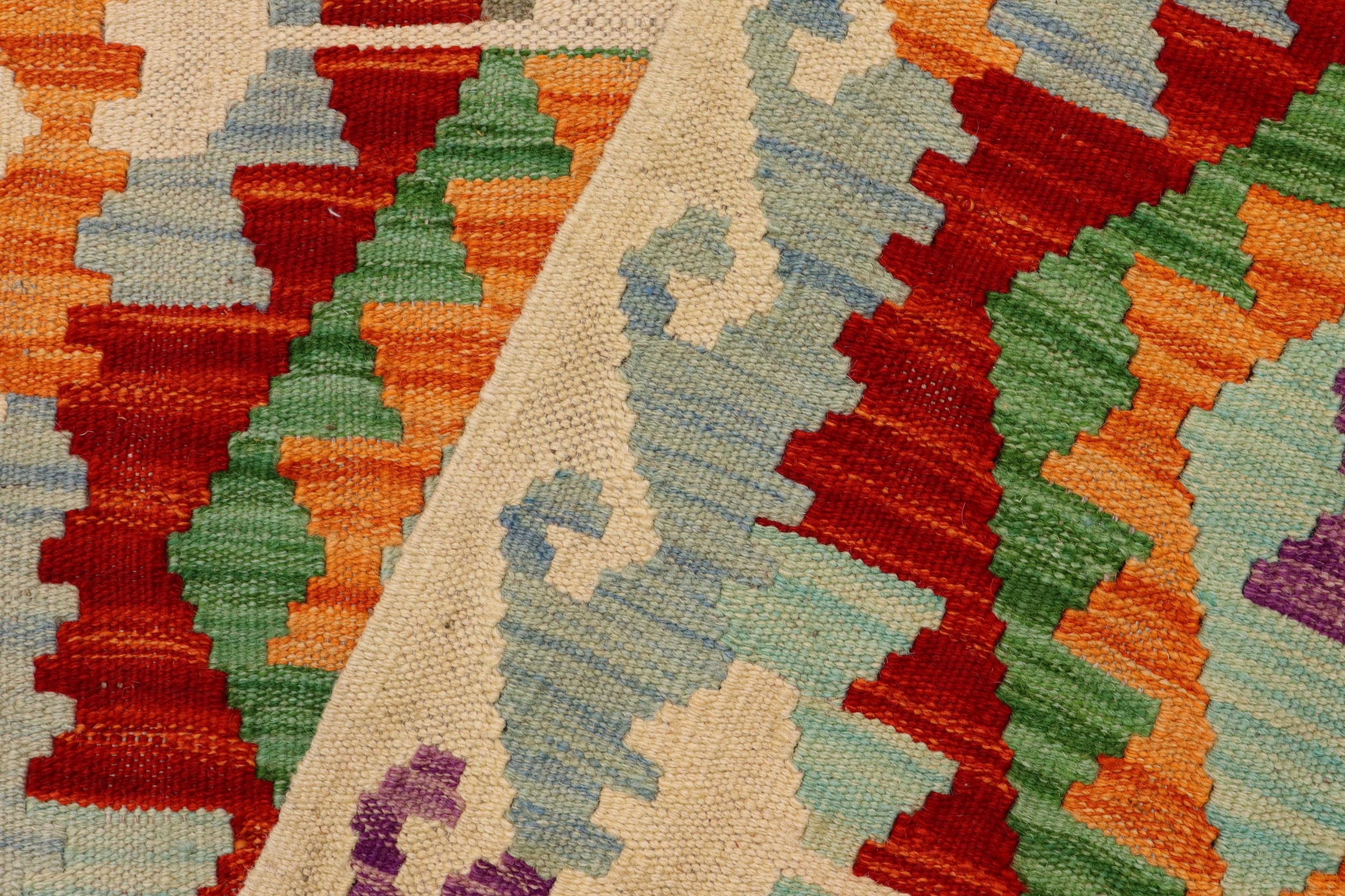 handmade Geometric Kilim Rust Beige Hand-Woven RUNNER 100% WOOL area rug 3 x 10