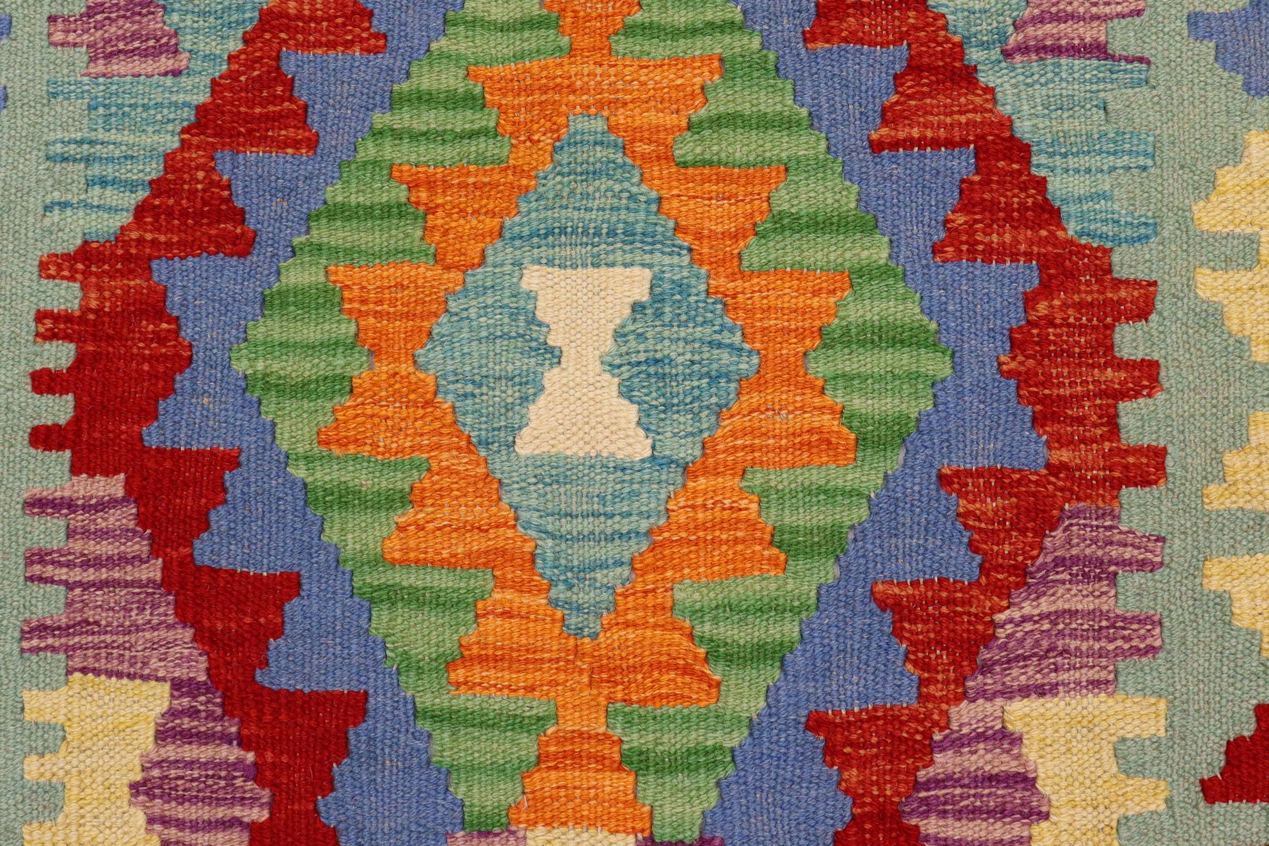 handmade Geometric Kilim Red Blue Hand-Woven RUNNER 100% WOOL area rug 3' x 6'