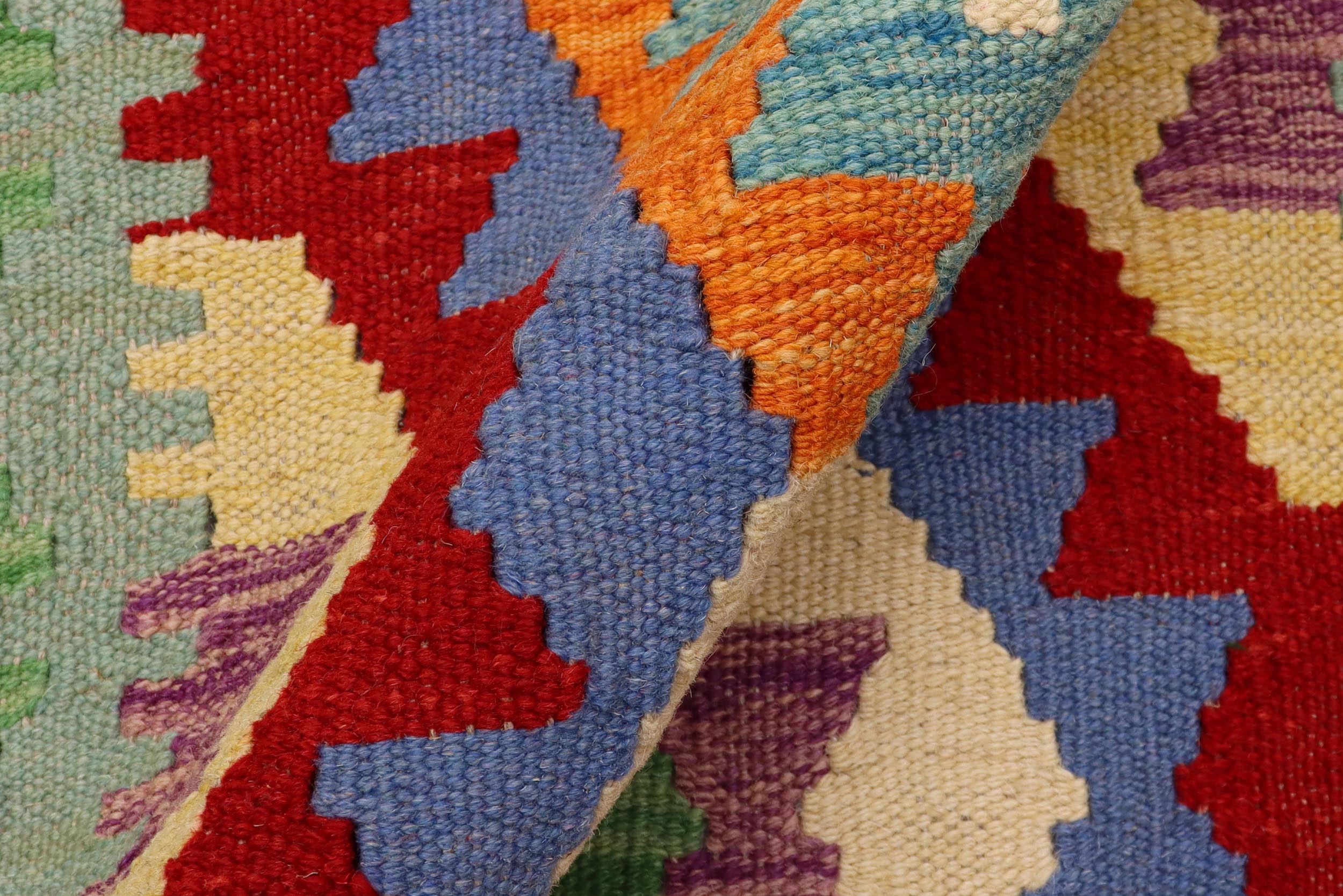 handmade Geometric Kilim Red Blue Hand-Woven RUNNER 100% WOOL area rug 3' x 6'