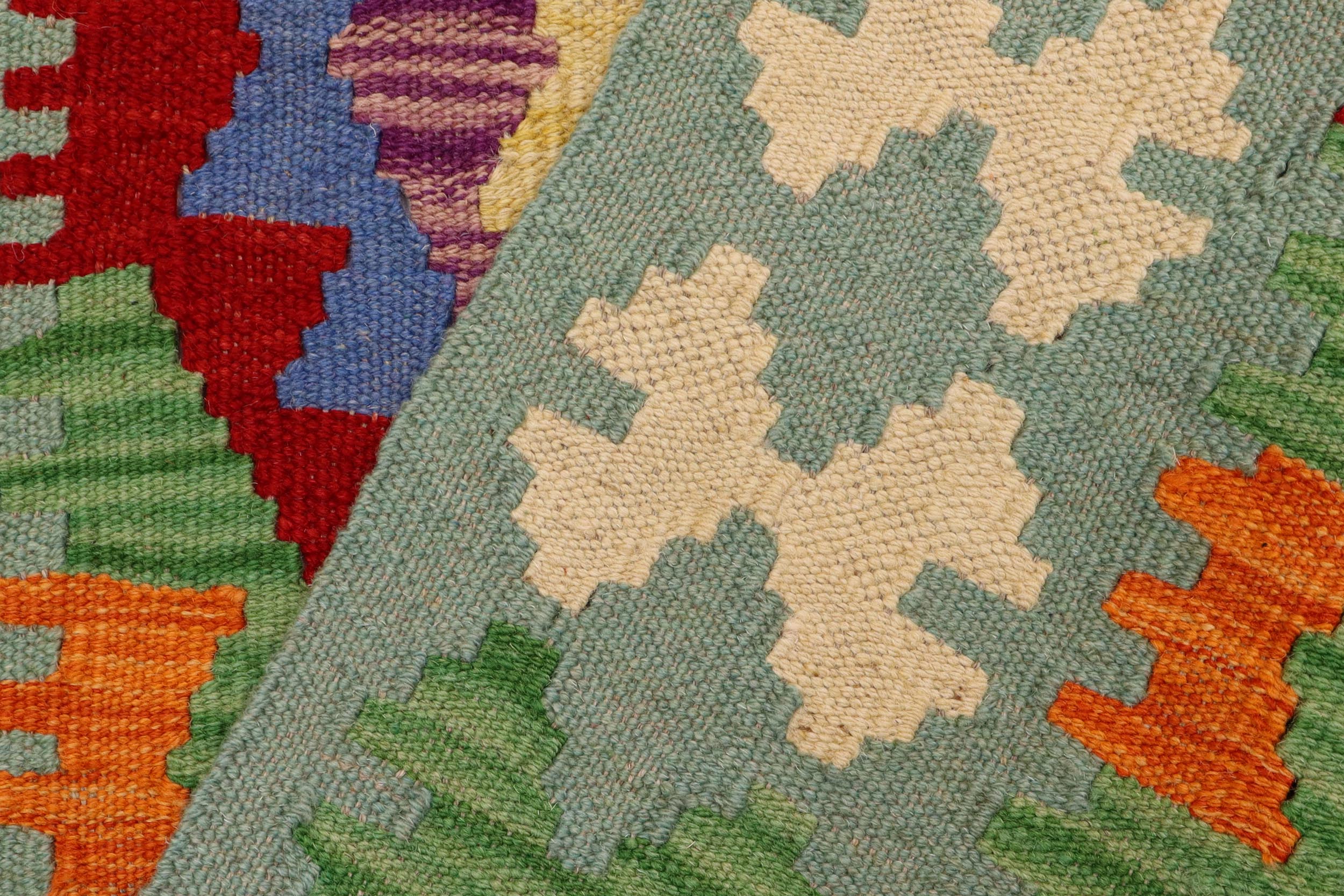 handmade Geometric Kilim Red Blue Hand-Woven RUNNER 100% WOOL area rug 3' x 6'