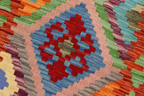 handmade Geometric Kilim Blue Rust Hand-Woven RUNNER 100% WOOL area rug 3' x 7'