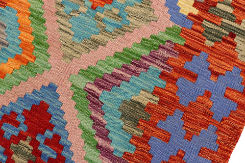 handmade Geometric Kilim Blue Rust Hand-Woven RUNNER 100% WOOL area rug 3' x 7'