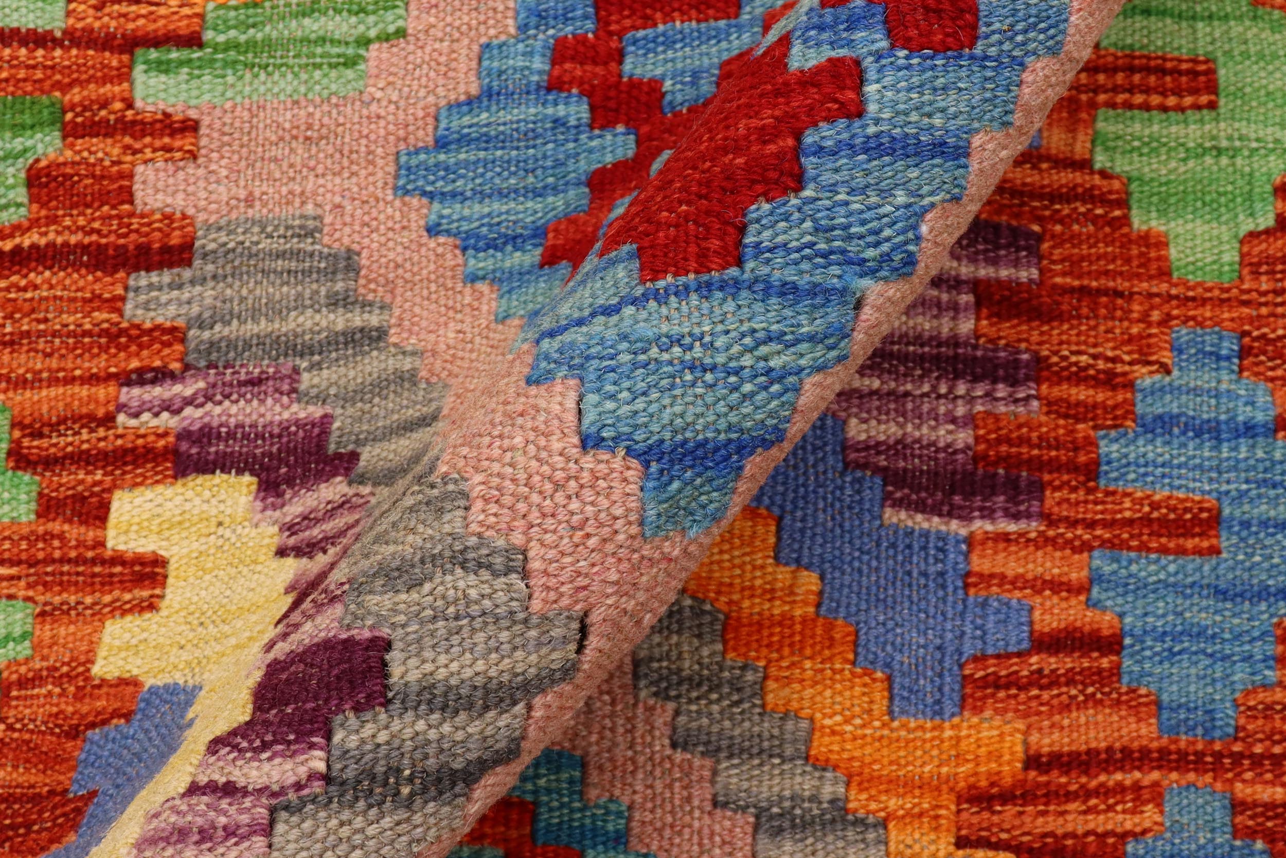 handmade Geometric Kilim Blue Rust Hand-Woven RUNNER 100% WOOL area rug 3' x 7'