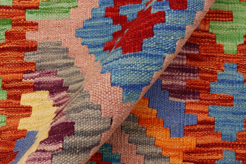 handmade Geometric Kilim Blue Rust Hand-Woven RUNNER 100% WOOL area rug 3' x 7'