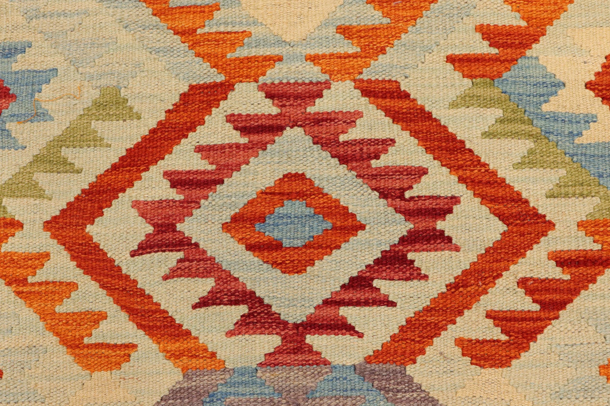 handmade Geometric Kilim Blue Rust Hand-Woven RUNNER 100% WOOL area rug 3' x 6'