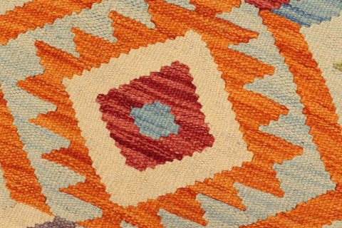 handmade Geometric Kilim Blue Rust Hand-Woven RUNNER 100% WOOL area rug 3' x 6'