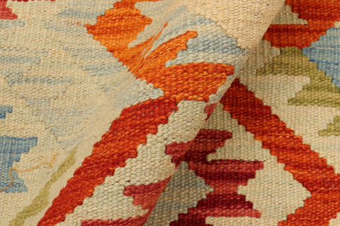 handmade Geometric Kilim Blue Rust Hand-Woven RUNNER 100% WOOL area rug 3' x 6'