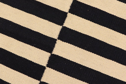 handmade Modern Kilim Beige Black Hand-Woven RECTANGLE 100% WOOL area rug 5 x 8