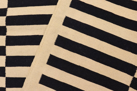 handmade Modern Kilim Beige Black Hand-Woven RECTANGLE 100% WOOL area rug 5 x 8