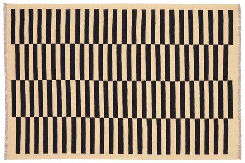 handmade Modern Kilim Beige Black Hand-Woven RECTANGLE 100% WOOL area rug 5 x 8