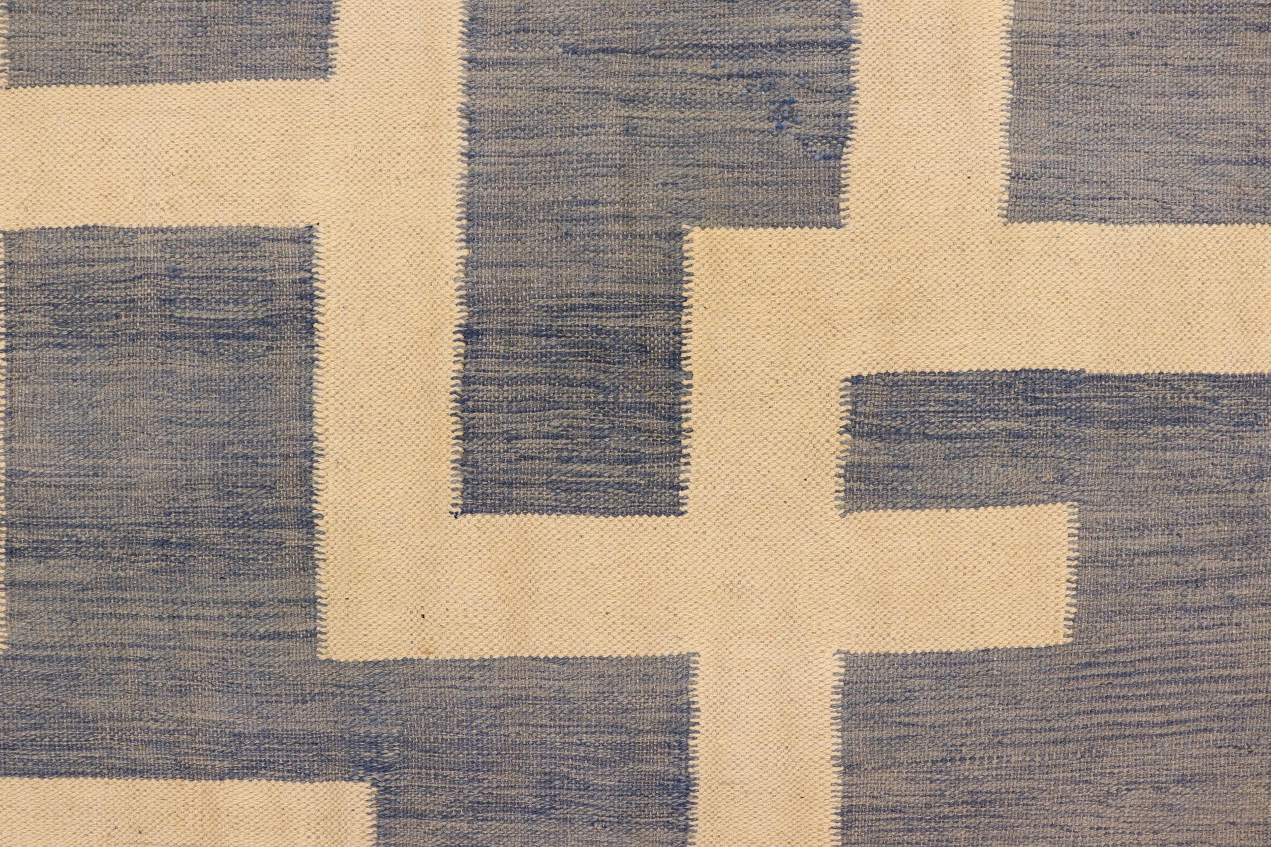 handmade Modern Kilim Blue Beige Hand-Woven RECTANGLE 100% WOOL area rug 5 x 7