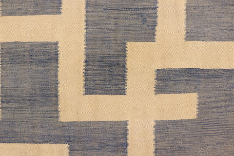 handmade Modern Kilim Blue Beige Hand-Woven RECTANGLE 100% WOOL area rug 5 x 7