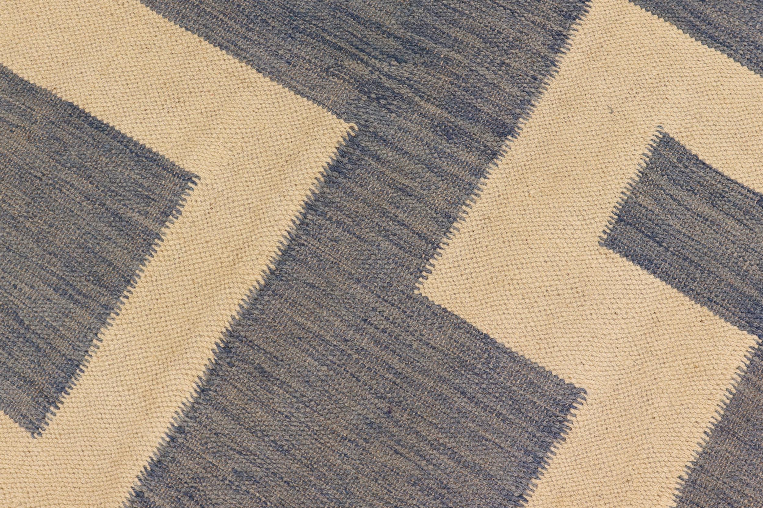 handmade Modern Kilim Blue Beige Hand-Woven RECTANGLE 100% WOOL area rug 5 x 7